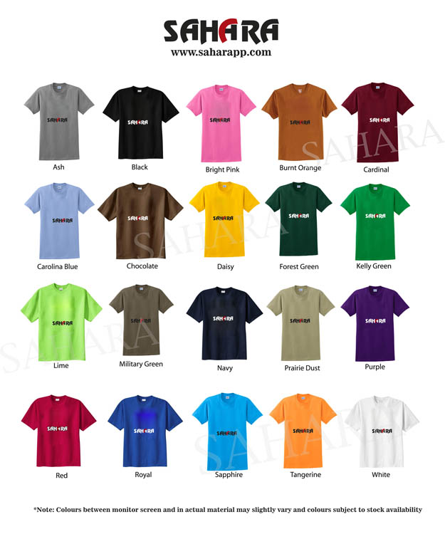 T Shirts Printing in Dubai Color Chart